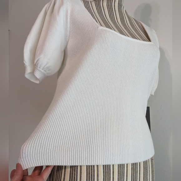 French connection white  sweater poof sleeve square neck nwt - Picture 9 of 16